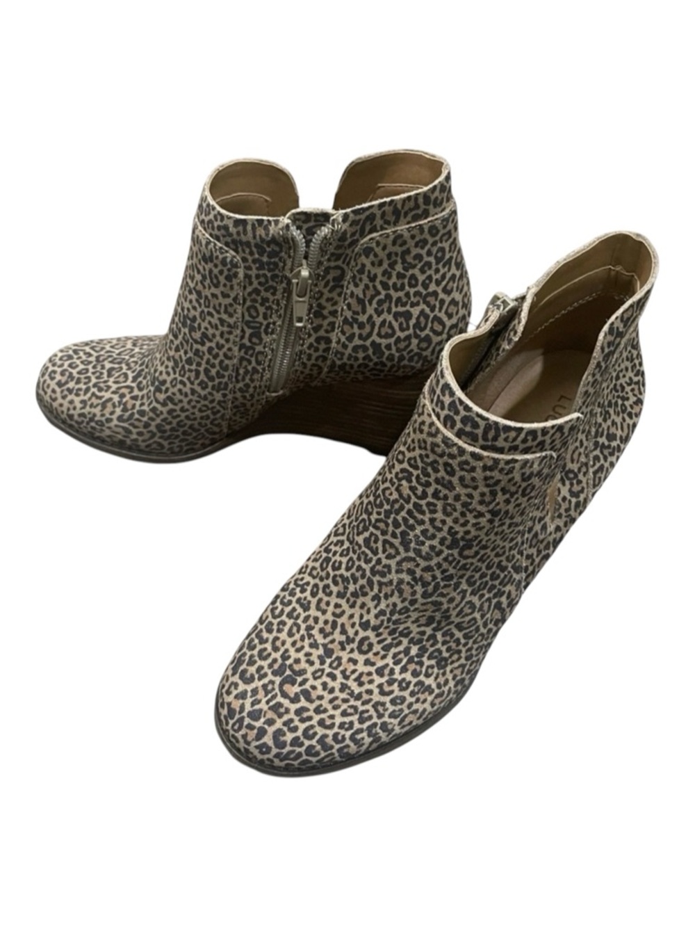 Lucky Brand Yabba Leopard Print Ankle Wedge Booties Eyelash Leopard 8
